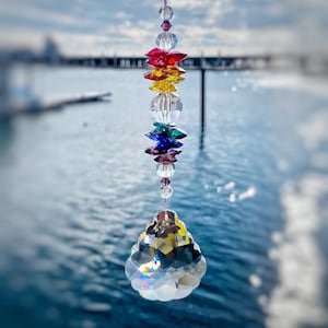 Crystal Sun Catcher, DISCONTINUED Teardrop, Rainbow Colored AUSTRIAN CRYSTAL Decor, Sparkly Window Hanging Rainbow Suncatcher Light Catcher