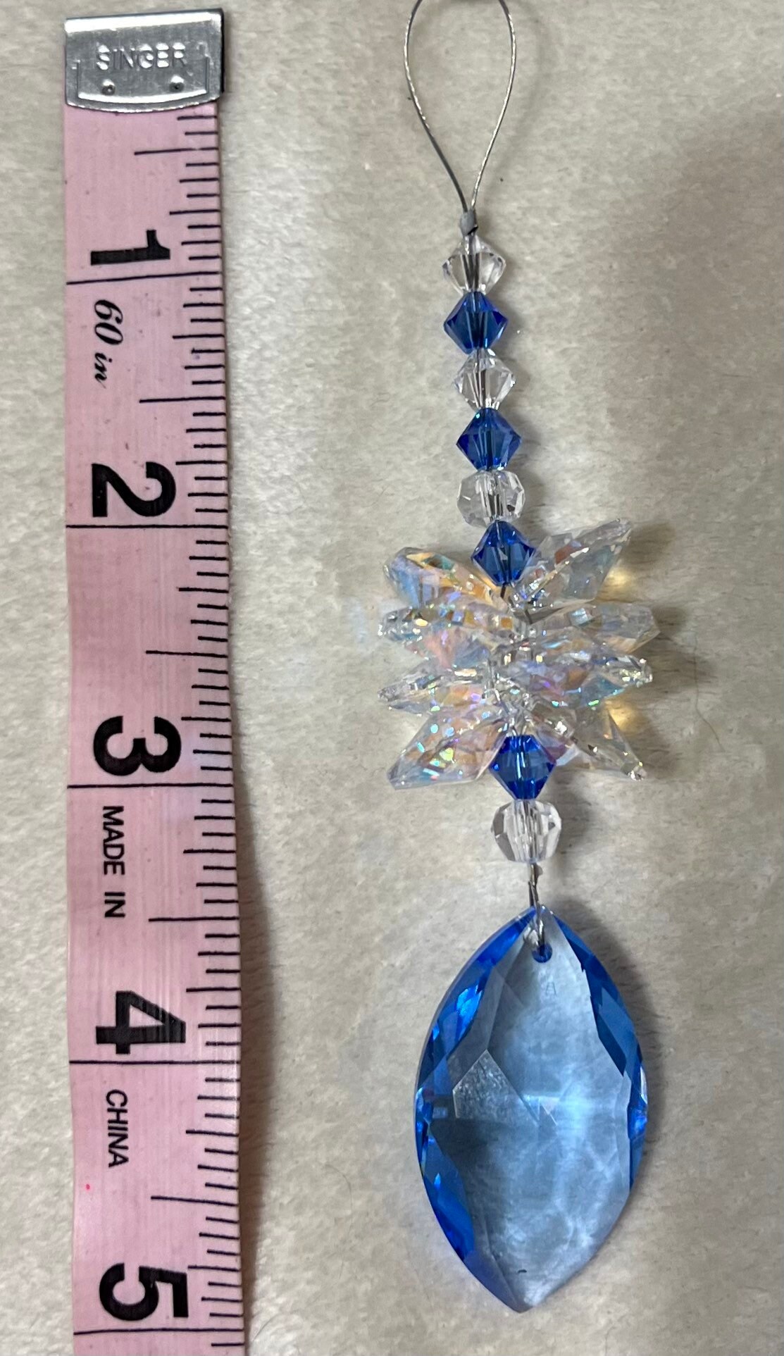 Blue Almond Shaped AUSTRIAN CRYSTAL for Hanging in Window, Shimmering ...