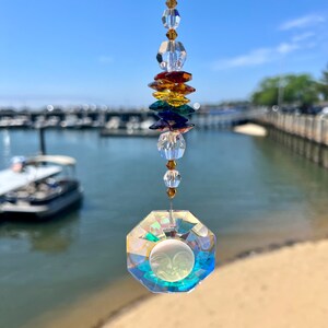 Sun Face Crystal Suncatcher With Rainbow Colored AUSTRIAN CRYSTALS, Window Hanging Suncatcher Decoration, Rainbow Making Sparkly Ornament