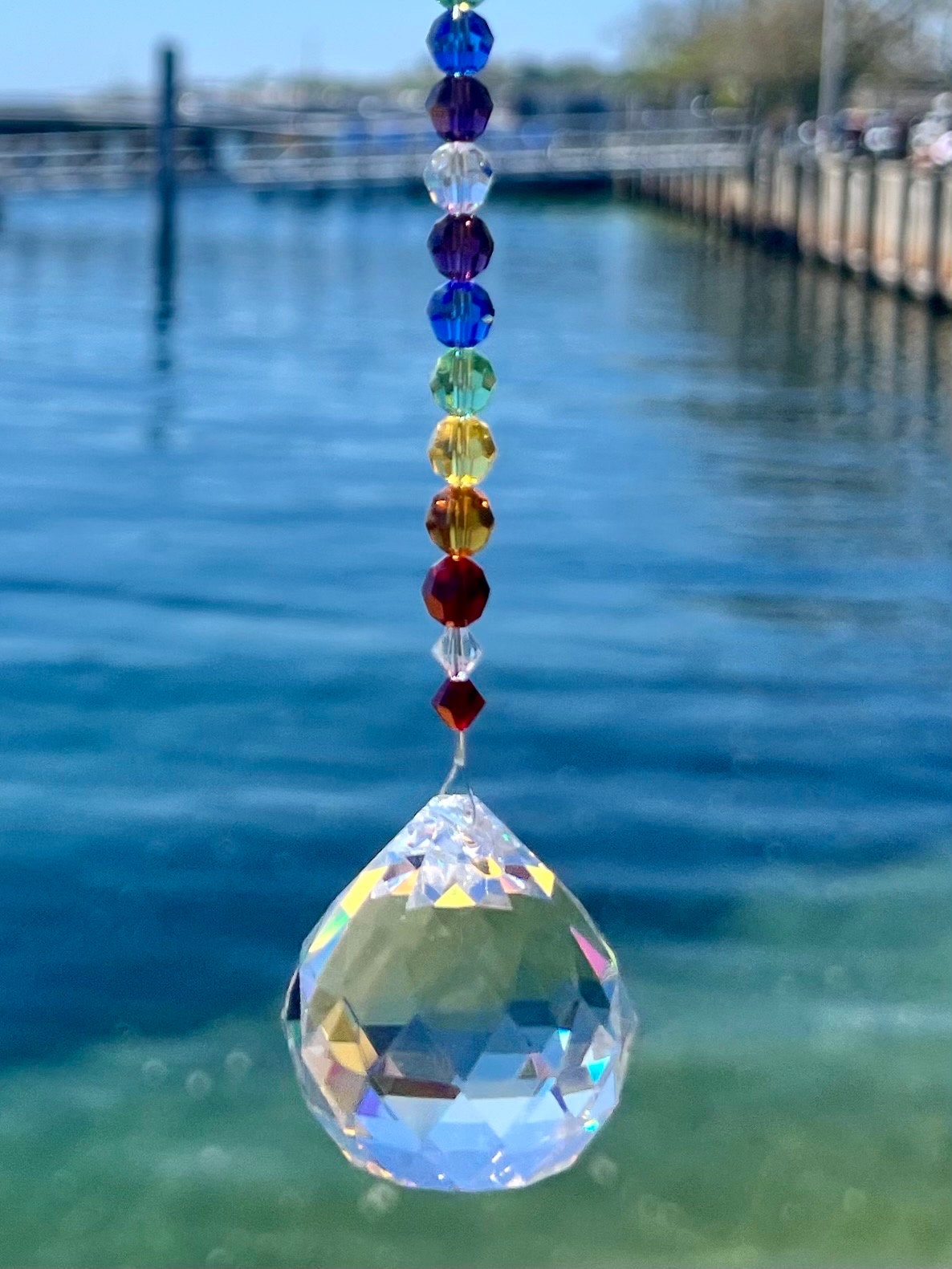 Rainbow Colored Crystal Suncatcher / Faceted Crystal Ball Sphere