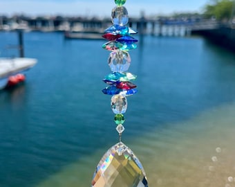 Atrapasol de cristal colorido, prisma colgante para ventana con arcoíris de cristal austriaco azul, verde y morado, decoración de lágrima de cristal para ventana.