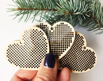 Heart cross stitch blank - Set of 3, Laser Cut Wooden Pendant, Christmas tree decor, Needlepoint blank