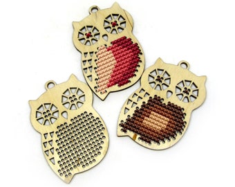 Owl Cross Stitch Blank, Wooden Cross Stitch Ornament, Cross Stitch Wood Blank, Owl Ornament Cross Stitch, Wooden Cross Stitch Pendant