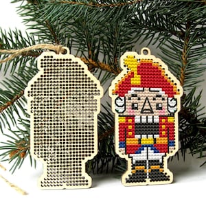 Nutcracker Cross Stitch, Wood Blank Cross Stitch, Nutcracker Christmas Ornament, Nutcracker Tree Pendant, Christmas Cross Stitch Pattern image 1