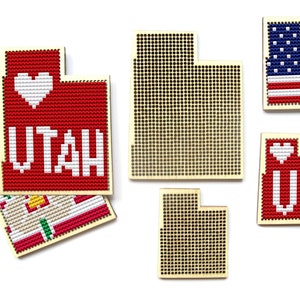Ponto Cruz em Madeira Utah. Ponto cruz dos Estados Unidos. Bordado em branco. Mapa de Utah Stitchable. Padrão de Ponto Cruz dos EUA. Padrão de Utah