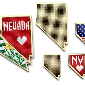 Nevada en bois blanc point de croix. Point de croix américain. Blanc de broderie. Carte du Nevada à broder. Modèle de point de croix américain Nevada