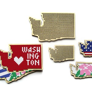 Ponto Cruz em Branco Washington Wood. Ponto cruz dos Estados Unidos. Ponto cruz em branco para bordado. Mapa de Washington Stitchable. Padrão de Ponto Cruz Washington