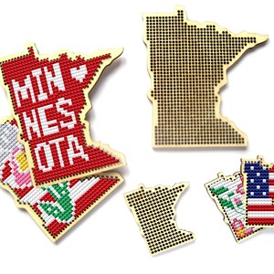 Bloco de madeira para ponto cruz de Minnesota. Bases para bordado e ponto cruz dos Estados Unidos. Mapa costurável de Minnesota. Padrão de ponto cruz dos EUA.