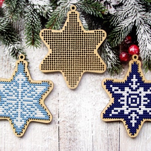 Christmas Star Cross Stitch Pattern, Star Cross Stitch Pattern, Christmas Bauble Cross Stitch Ornament, Wooden Christmas Cross Stitch Blank