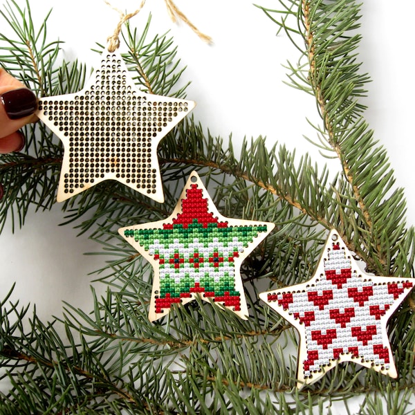 Christmas Wood Cross Stitch Pattern, Star Cross Stitch Pattern, Star Cross Stitch Ornament, Wooden Christmas Cross Stitch Blank, DIY Star