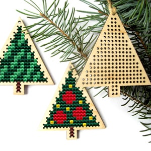 Christmas Tree Wood Cross Stitch Blank, Christmas Tree Ornament, Wooden Cross Stitch, Christmas Cross Stitch Pendant, Blank Cross Stitch