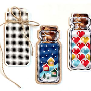 Cross Stitch Bottle Blank, Christmas Cross Stitch Blank. Fiberboard Cross Stitch Pendant. Christmas Ornament. DIY Christmas Tree Decor