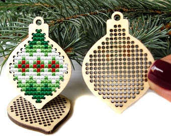 Boule de Noël en bois au point de croix, Noël au point de croix blanc, décoration de sapin de Noël en bois, pendentif point de croix, point de croix en bois blanc