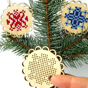 Cross stitch Christmas tree decor. Wooden cross stitch blank. Christmas snowflake ornament. Laser cut wood. Farmhouse Christmas decoration.