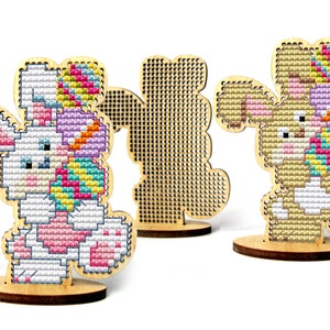 Easter bunny rabbit with eggs. Easter cross stitch blank with stand. Laser cut wood. Wooden cross stitch blank. Easter DIY decor