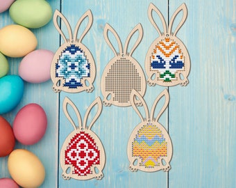 Easter Cross Stitch Blank, Easter Bunny Cross Stitch Pattern, Wood Cross Stitch, Easter Egg Cross Stitch Ornament, Easter Egg Ornament