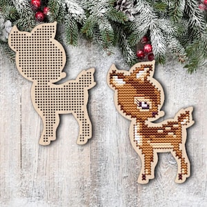 Baby Deer Punto croce in legno grezzo, Cervo carino Schema punto croce, Legno tagliato al laser, Arte punto croce, Forniture punto croce