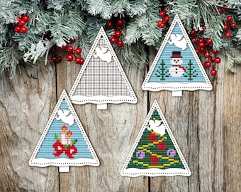 Christmas Tree Cross Stitch Blank. Wooden Cross Stitch Pendant. Angel Dimensional Cross Stitch Pattern. Xmas Tree Decor. Bauble Ornament