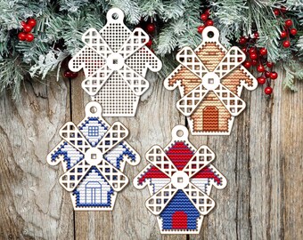 Christmas Cross Stitch Blank. Mill Wooden Cross Stitch Pendant. Dimensional Cross Stitch. DIY Christmas Tree Decor. Wood Christmas Ornament