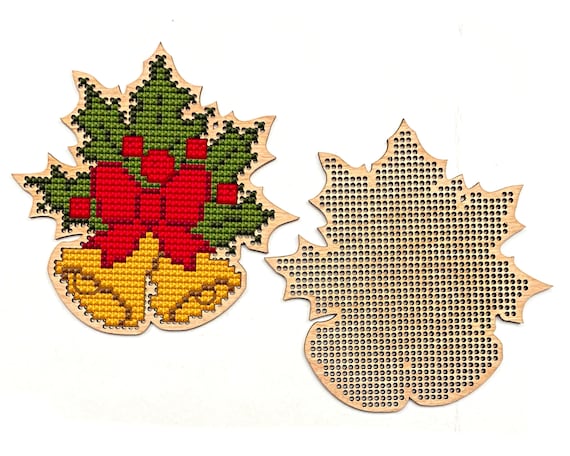 Christmas Bells Cross Stitch Blank. Wooden Cross Stitch Pendant. Christmas Wood Ornament. DIY Christmas Tree Decor. Sweater cross stitch