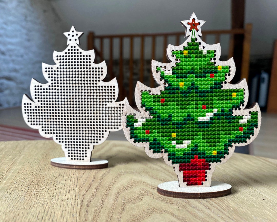 Christmas Tree Wood Cross Stitch Blank, Christmas Tree Ornament, Wooden