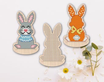 Easter Bunny with Stand — Laser Cut Wood Cross Stitch Blank with Free Patterns