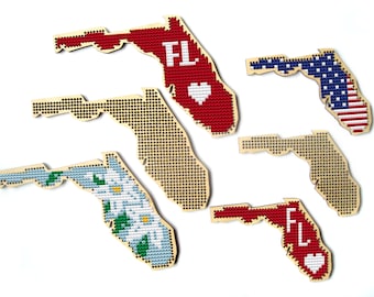 Florida Wooden Cross Stitch Blank. United States cross stitch blank. Stitchabl Florida Map. Florida Cross Stitch Pattern, Florida State DIY