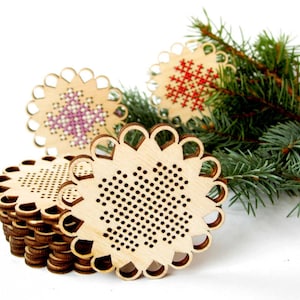 Cross stitch Christmas tree decor. Wooden cross stitch blank. Christmas snowflake ornament. Laser cut wood. Farmhouse Christmas decoration.