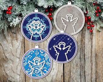 Christmas Angels Cross Stitch Blank. Wooden Cross Stitch Pendant. Dimensional Cross Stitch Christmas Ornaments. DIY Christmas Tree Decor.