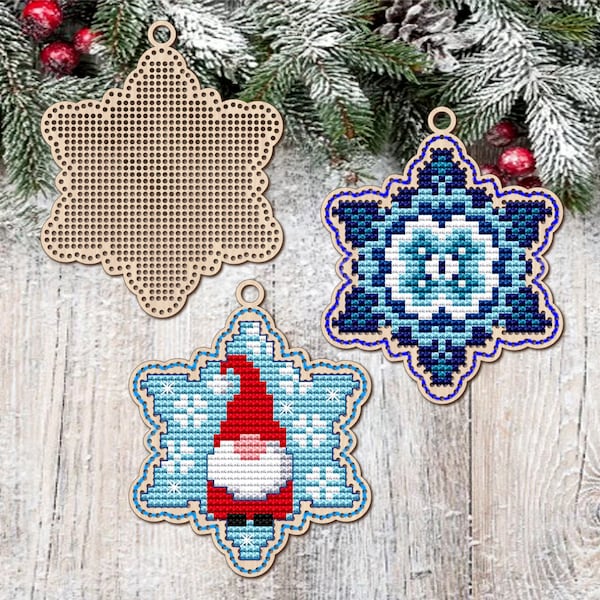 Christmas Snowflake Bauble Wood Cross Stitch Blank, Christmas Star Cross Stitch Blank, Wooden Christmas Tree Decor, Cross Stitch Pendant