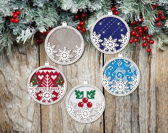 Christmas Bauble Cross Stitch Blank. Wooden Snowflake Cross Stitch Pendant. Dimensional Christmas Ornaments. DIY Christmas Tree Decor.
