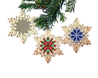 Christmas Snowflake Bauble Wood Cross Stitch Blank, Christmas Cross Stitch Blank, Wooden Christmas Tree Decor, Cross Stitch Pendant