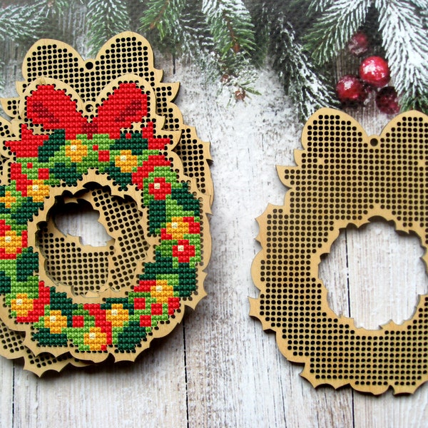 Christmas Wreath Cross Stitch Blank, Christmas Cross Stitch Blank, Wreath Cross Stitch, Wooden Christmas Tree Decor, Fireplace Wreath