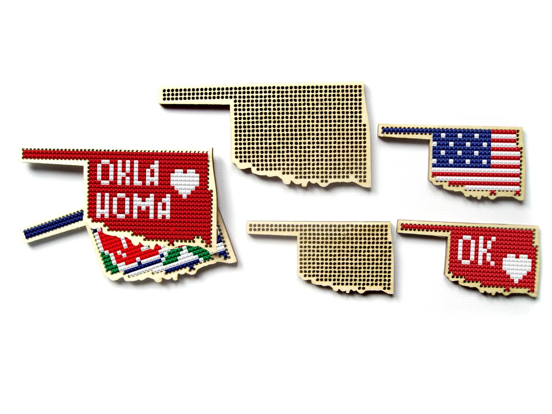 USA Wooden Cross Stitch Blank. Stitchabl Oklahoma Map. United States