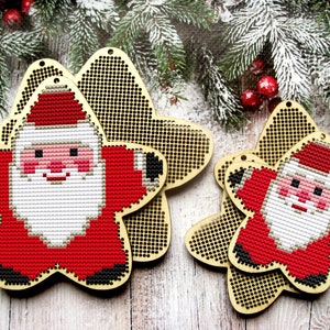 Christmas Ornamant Cross Stitch Blank, Christmas Cross Stitch Blank, Santa Cross Stitch, Wooden Christmas Tree Decor, Star Cross Stitch