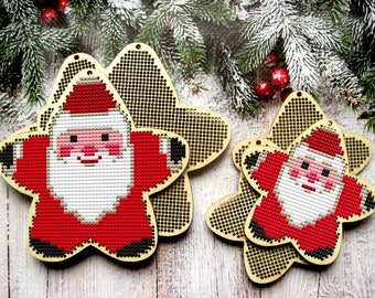 Christmas Ornamant Cross Stitch Blank, Christmas Cross Stitch Blank, Santa Cross Stitch, Wooden Christmas Tree Decor, Star Cross Stitch