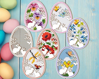 Easter Egg Cross Stitch Blank. Easter Bunny Wooden Cross Stitch Pendant. Dimensional Cross Stitch. Easter Decor. Wood Easter Ornament