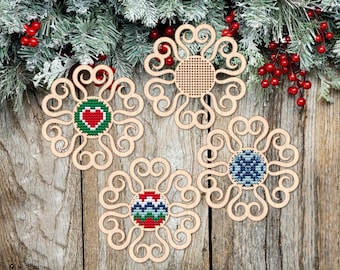 Christmas Snowflake Bauble Wood Cross Stitch Blank, Christmas Cross Stitch Blank, Wooden Christmas Tree Decor, Cross Stitch Pendant