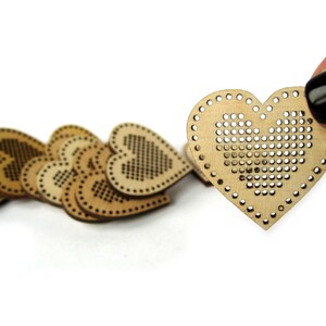 Set of 3 Heart cross stitch blank. Cross stitch jewelry. Wooden cross stitch pendant. Cross stitch earing. Cross stitch necklace. DIY gift image 3