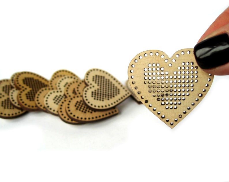 Set of 3 Heart cross stitch blank. Cross stitch jewelry. Wooden cross stitch pendant. Cross stitch earing. Cross stitch necklace. DIY gift image 3
