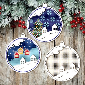 Christmas Bauble Cross Stitch Blank. Wooden Cross Stitch Pendant. Dimensional Cross Stitch. DIY Christmas Tree Decor. Christmas Ornament
