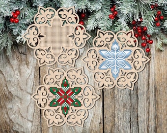 Filigree Snowflake — Laser Cut Wood Cross Stitch Blank with Free Patterns
