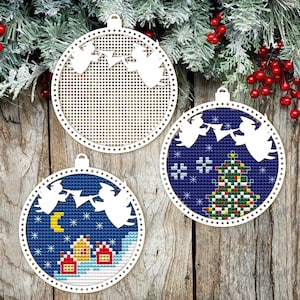 Christmas Cross Stitch Blank. Wooden Cross Stitch Pendant. Dimensional Cross Stitch. DIY Christmas Tree Decor. Wooden Christmas Ornaments