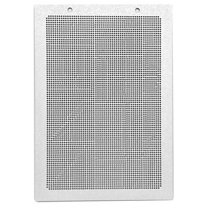 May include: A silver metal sheet with a grid of small holes. The sheet is rectangular and has rounded corners.