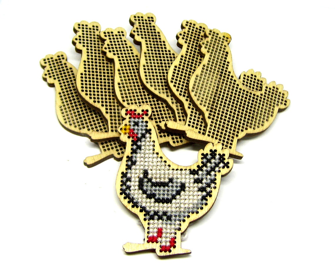 Hen Cross Stitch Blank Wooden Cross Stitch Pendant DIY Etsy