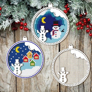 Christmas Snowman Cross Stitch Blank. Wooden Cross Stitch Pendant. Dimensional Cross Stitch.  Christmas Tree Decor. Wood Christmas Ornament