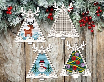 Christmas Bouble Cross Stitch Blank. Wooden Cross Stitch Pendant. Dimensional Cross Stitch Ornament. Christmas Deer Tree Decor.