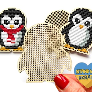 Penguin Cross Stitch Pattern, Penguin Wood Cross Stitch Pattern, Baby Penguin Cross Stitch Ornament, Wooden Cross Stitch Blank Penguin