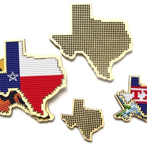 Bloco de ponto cruz de madeira. Bases em branco para ponto cruz ou bordado dos Estados Unidos. Mapa do Texas Stitchable. Padrão de ponto cruz do Texas, ponto EUA.