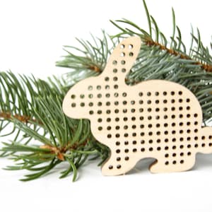 Wooden cross stitch blank, Bunny rabbit cross stitch, Christmas tree decor, Laser cut wood, Wooden cross stitch pendant, Christmas gift tags